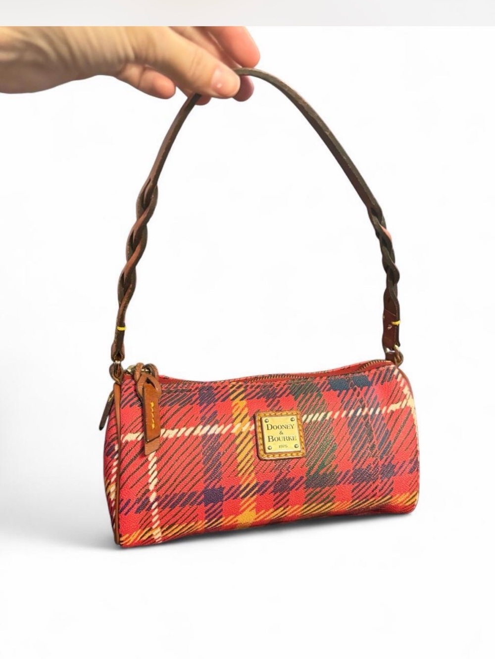 Dooney & Bourke Red Tartan Plaid Barrel Bag